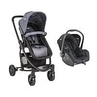 CARRINHO BERO PRIMA MELANGE AZUL + BEB CONFORTO CASULO PRETO - LENOX KIDDO