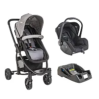 CARRINHO BERO PRIMA MELANGE GRAFITE + BEB CONFORTO CASULO PRETO + BASE - LENOX KIDDO
