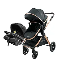 CARRINHO DE BEB KANSAS GOLD/PRETO + BEB CONFORTO PRETO - PREMIUM BABY