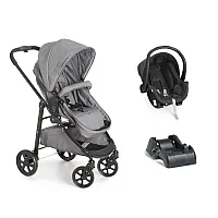 CARRINHO DE BEB OLYMPUS CINZA + BEB CONFORTO COCOON PRETO + BASE - GALZERANO