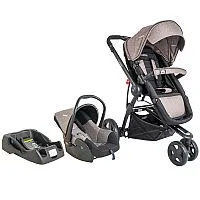 CONJUNTO CARRINHO COMPASS III MELANGE CAPUCCINO + BEB CONFORTO + BASE - LENOX KIDDO