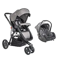 CONJUNTO CARRINHO COMPASS III MELANGE GRAFITE + BEB CONFORTO - LENOX KIDDO