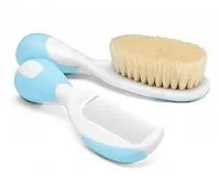 CONJUNTO PENTE E ESCOVA DE CERDAS NATURAIS AZUL - CHICCO