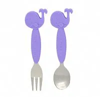 JOGO DE COLHER E GARFO 3+ AO INOX/SILICONE BALEIA - MARCUS & MARCUS