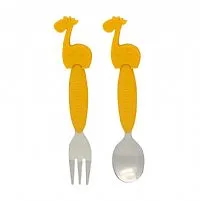 JOGO DE COLHER E GARFO 3+ AO INOX/SILICONE LOLA A GIRAFA - MARCUS & MARCUS