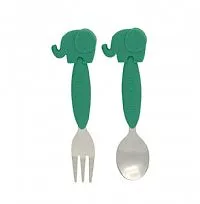 JOGO DE COLHER E GARFO 3+ AO INOX/SILICONE OLLIE O ELEFANTE - MARCUS & MARCUS