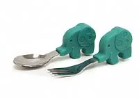 JOGO DE COLHER E GARFO AO INOX E SILICONE 18M+ OLLIE O ELEFANTE - MARCUS & MARCUS 