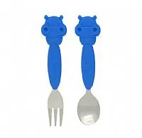JOGO DE COLHER E GARFO AO INOX/SILICONE 3+ HIPOPTAMO - MARCUS & MARCUS