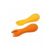 JOGO DE COLHER E GARFO DE SILICONE AMARELO - MARCUS & MARCUS