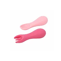 JOGO DE COLHER E GARFO DE SILICONE ROSA - MARCUS & MARCUS