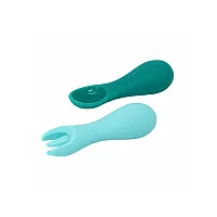 JOGO DE COLHER E GARFO DE SILICONE VERDE - MARCUS & MARCUS