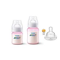 KIT 2 MAMADEIRAS CLASSIC ANTI-COLIC 125ML + 260ML ROSA + BICO - AVENT