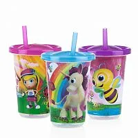 KIT 3 COPOS DECORADOS COM CANUDO 300ml (Feminino) - NUBY