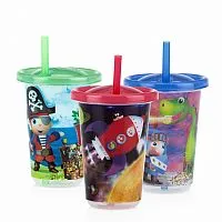 KIT 3 COPOS DECORADOS COM CANUDO 300ml (Masculino) - NUBY