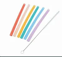 KIT 6 CANUDOS COLORIDOS DE SILICONE COM 1 ESCOVA PARA LIMPEZA - MARCUS & MARCUS
