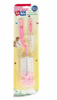 KIT DE ESCOVAS PARA MAMADEIRAS E BICOS FOR BABY ROSA  PAIS E FILHOS