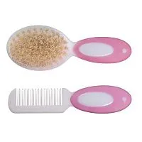 KIT PENTE E ESCOVA CERDAS NATURAIS ROSA - GIROTONDO