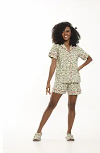 PIJAMA AMERICANO CURTO EM ALGODO FLORES - VILY