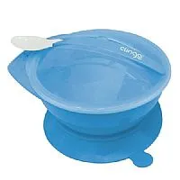 PRATO COM VENTOSA COLHER E TAMPA +6M AZUL - CLINGO