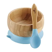 TIGELA DE BAMBU C/ VENTOSA + COLHER INFANTIL AZUL - AVANCHY