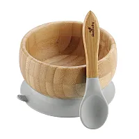 TIGELA DE BAMBU C/ VENTOSA + COLHER INFANTIL CINZA - AVANCHY