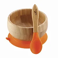 TIGELA DE BAMBU C/ VENTOSA + COLHER INFANTIL LARANJA - AVANCHY