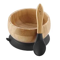 TIGELA DE BAMBU C/ VENTOSA + COLHER INFANTIL PRETA - AVANCHY