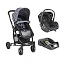 CARRINHO BERO PRIMA MELANGE AZUL + BEB CONFORTO CASULO PRETO + BASE - LENOX KIDDO