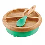 PRATO DE BAMBU COM DIVISRIAS E VENTOSA + COLHER INFANTIL VERDE - AVANCHY